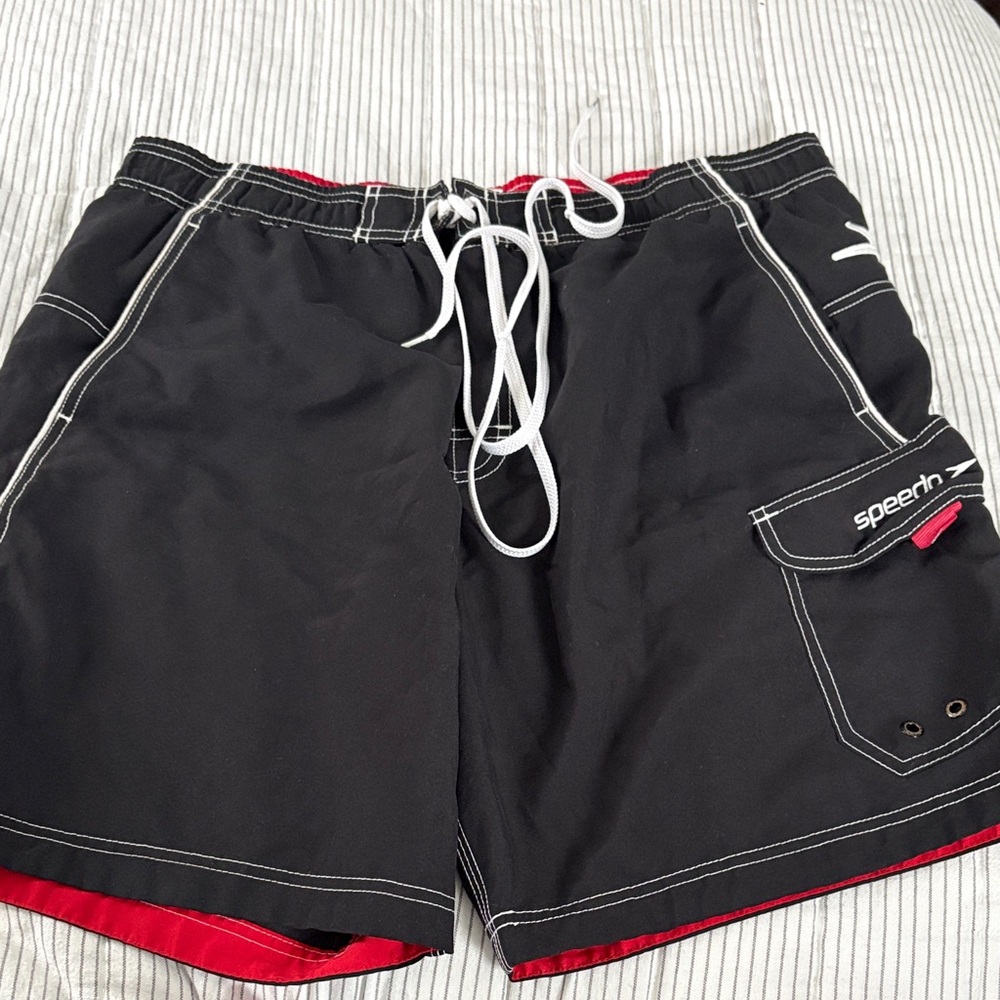 Speedo Men's Black and Red Board Shorts